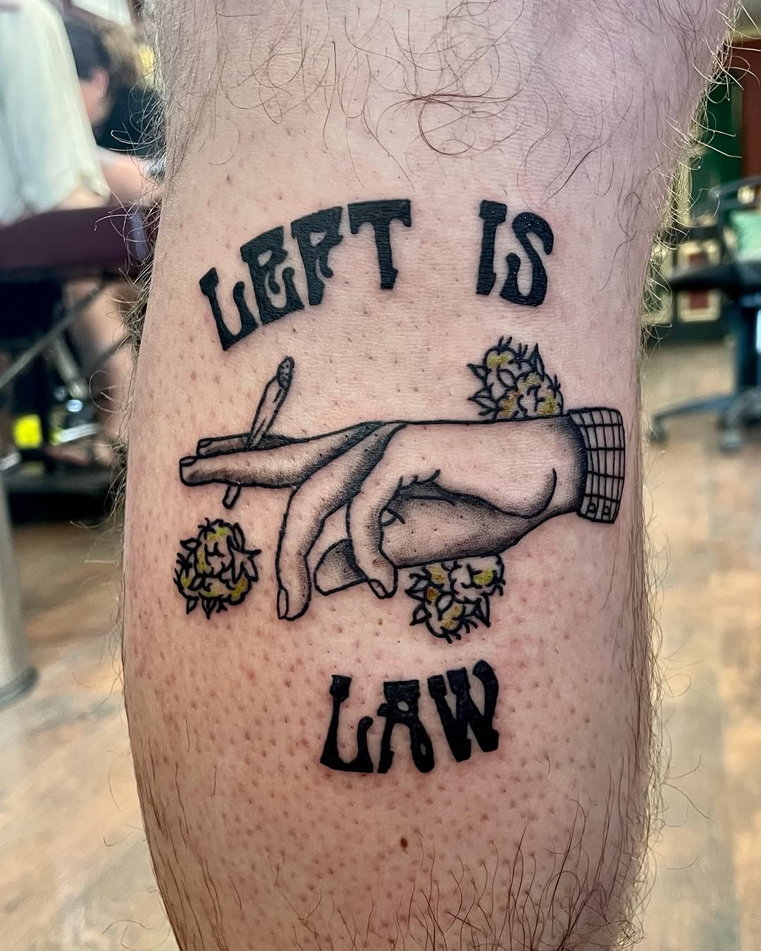 Tattoo by @buttontattoos — lettering_script, black_and_grey
