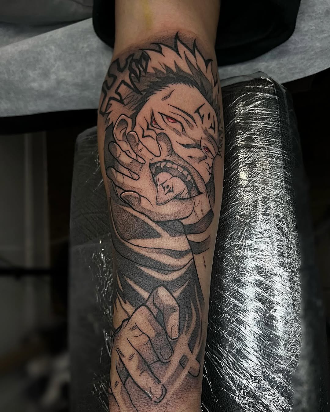 Tattoo by @officialdrayaartink — anime, black_and_grey