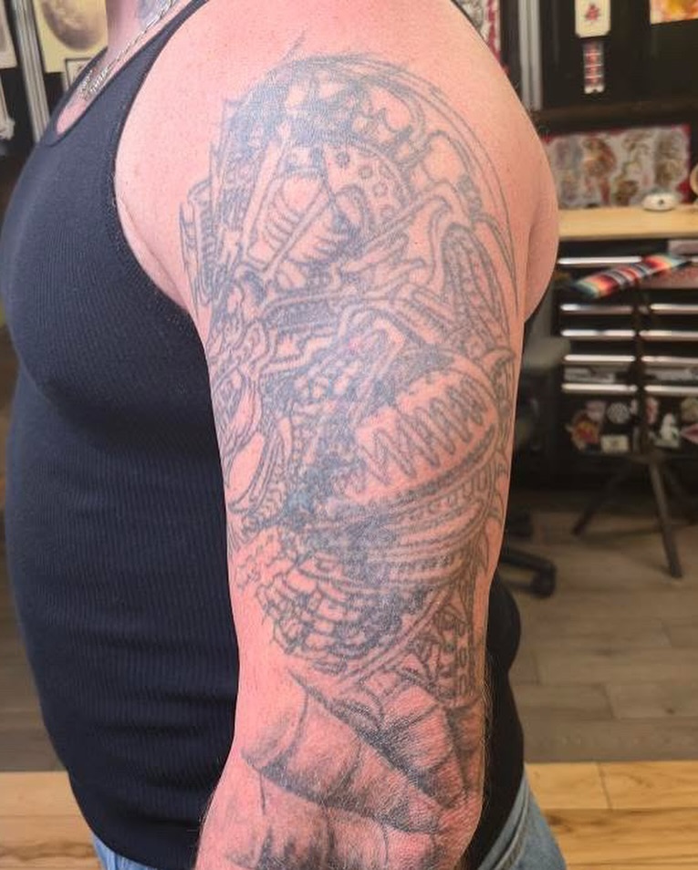 Tattoo by @kustomhustletattoo — blackwork, geometric