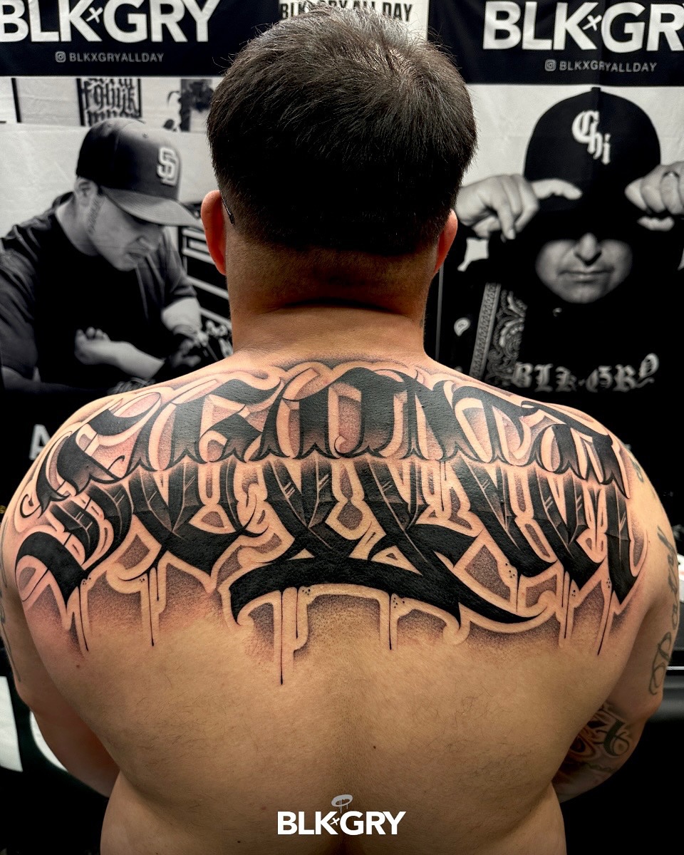 Tattoo by @aleckzi_ramos — lettering_script, black_and_grey