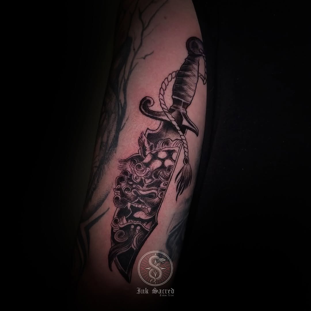 Tattoo by @ink.sacred — blackwork, illustrative