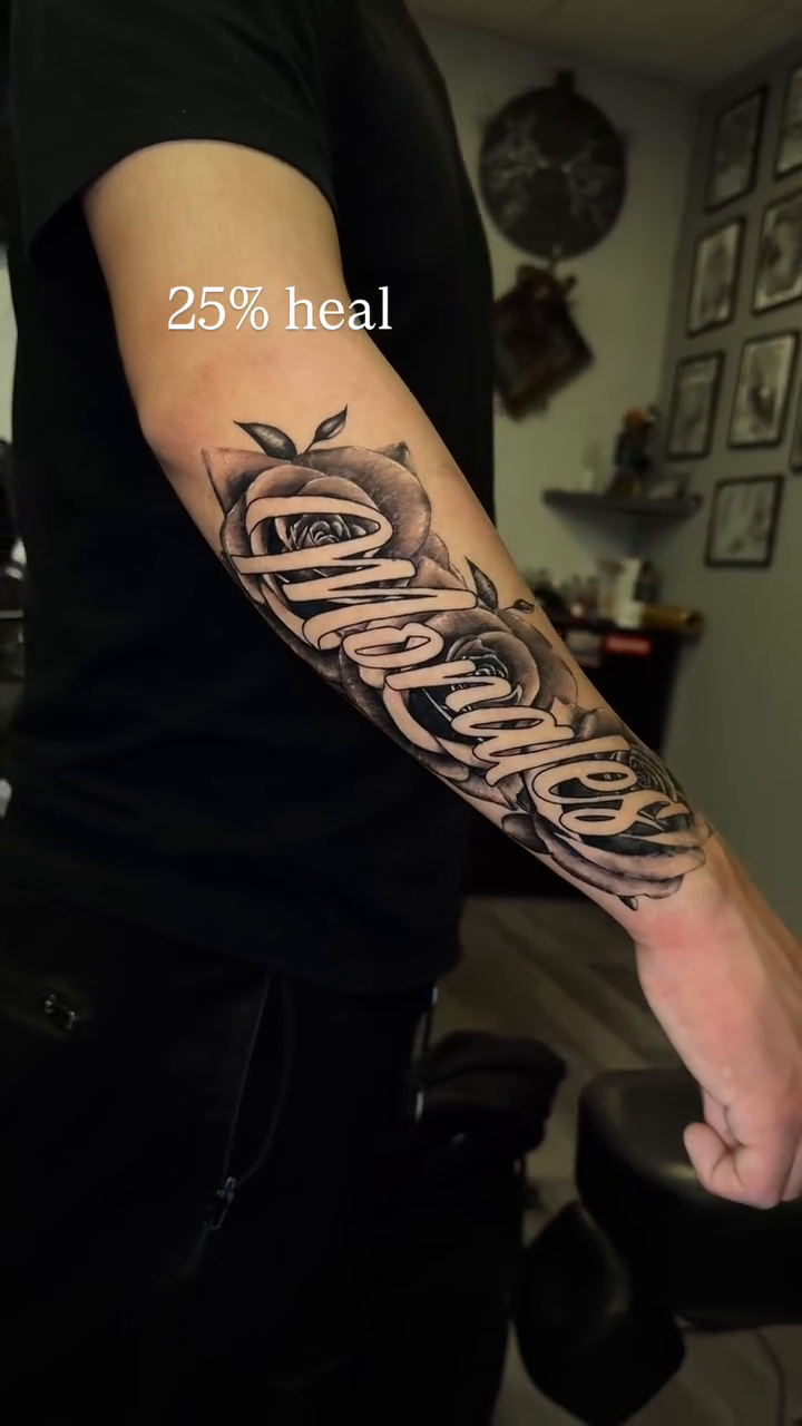 Tattoo by @felixxmtattoo — lettering_script, black_and_grey
