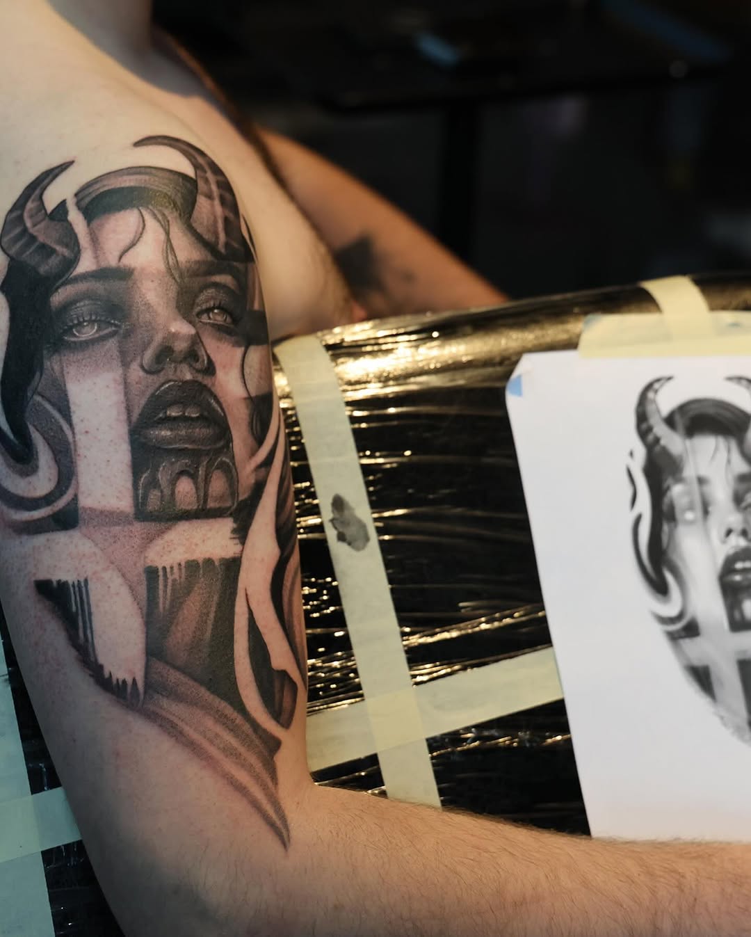Tattoo by @machomandisavage — black_and_grey, realism