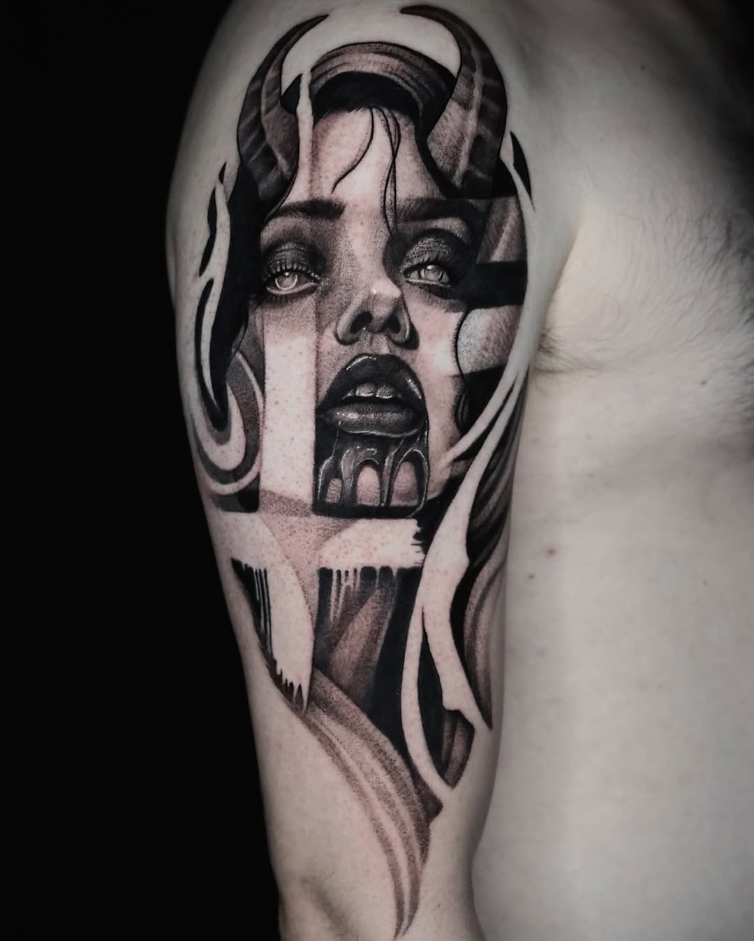 Tattoo by @machomandisavage — blackwork, realism