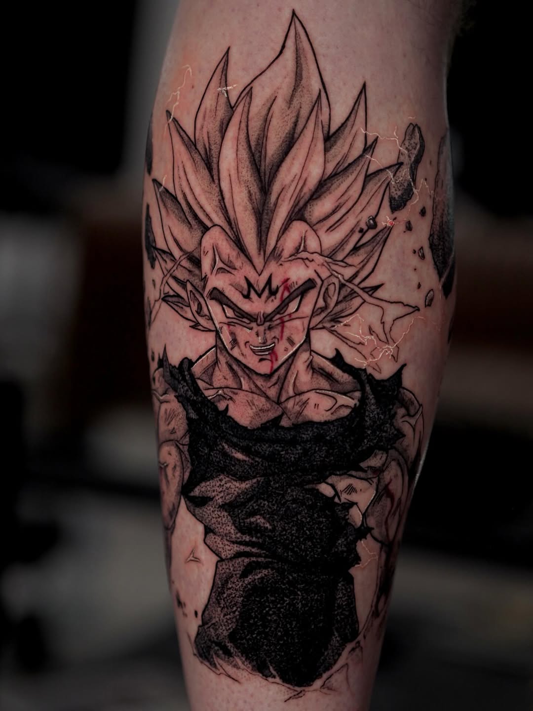 Tattoo by @caracaltattoo — anime, black_and_grey