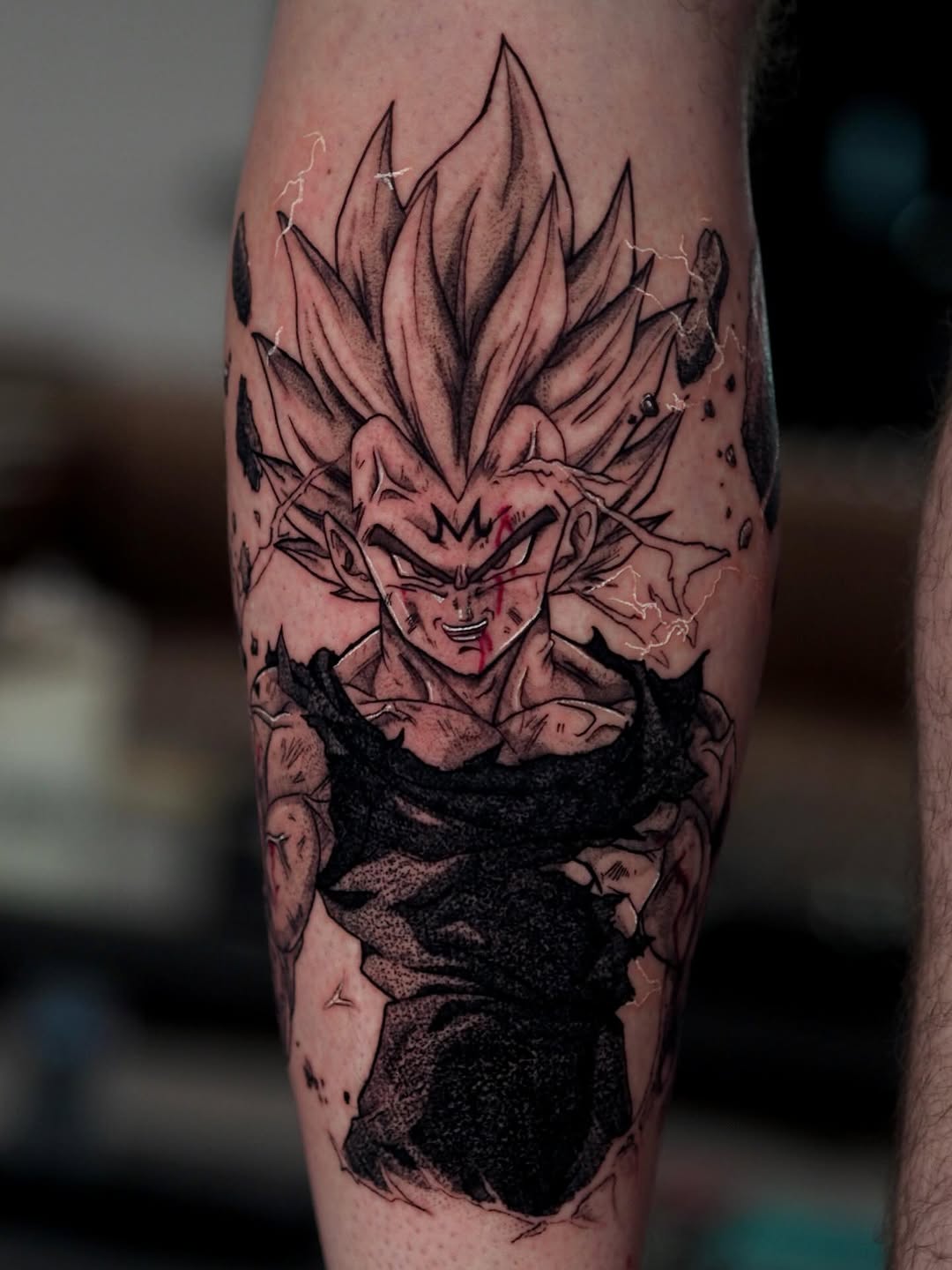 Tattoo by @caracaltattoo — anime, black_and_grey