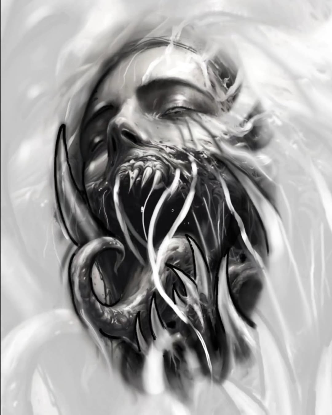Tattoo by @goudyart — dark_realism, black_and_grey