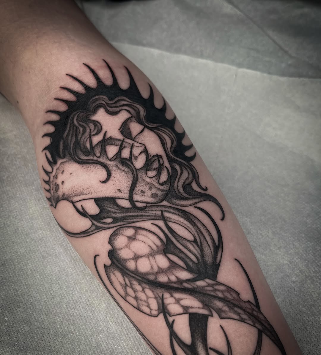 Tattoo by @arterego.ttt โ black_and_grey, dark_realism