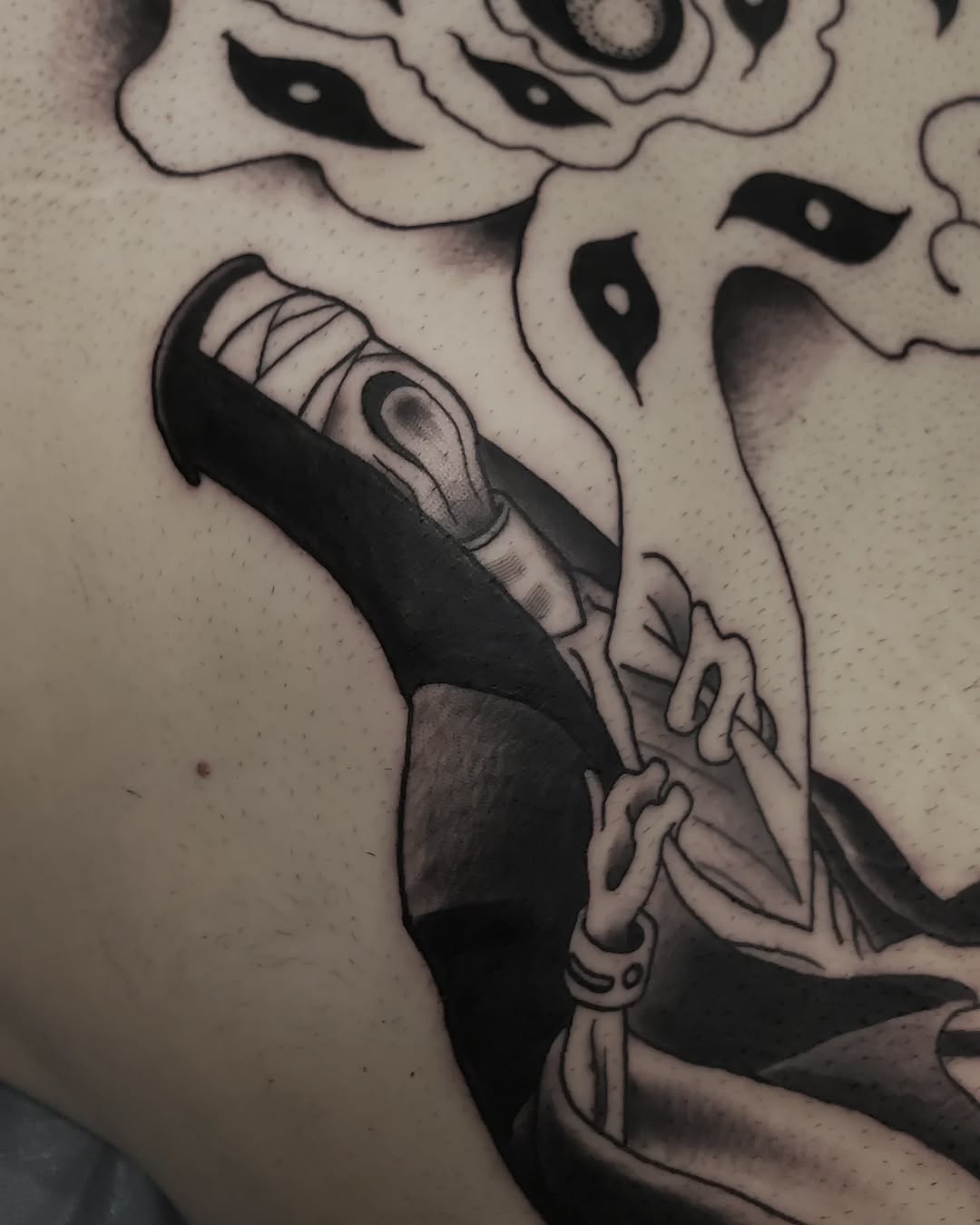 Tattoo by @the.sprouler — black_and_grey, dark_realism