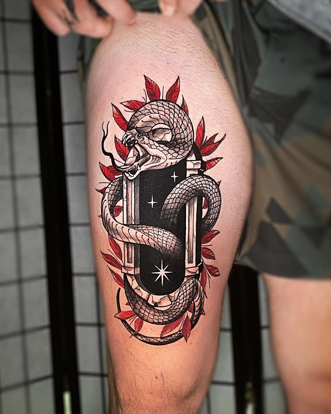 Tattoo by @spookycreature.art โ neo_traditional, black_and_grey