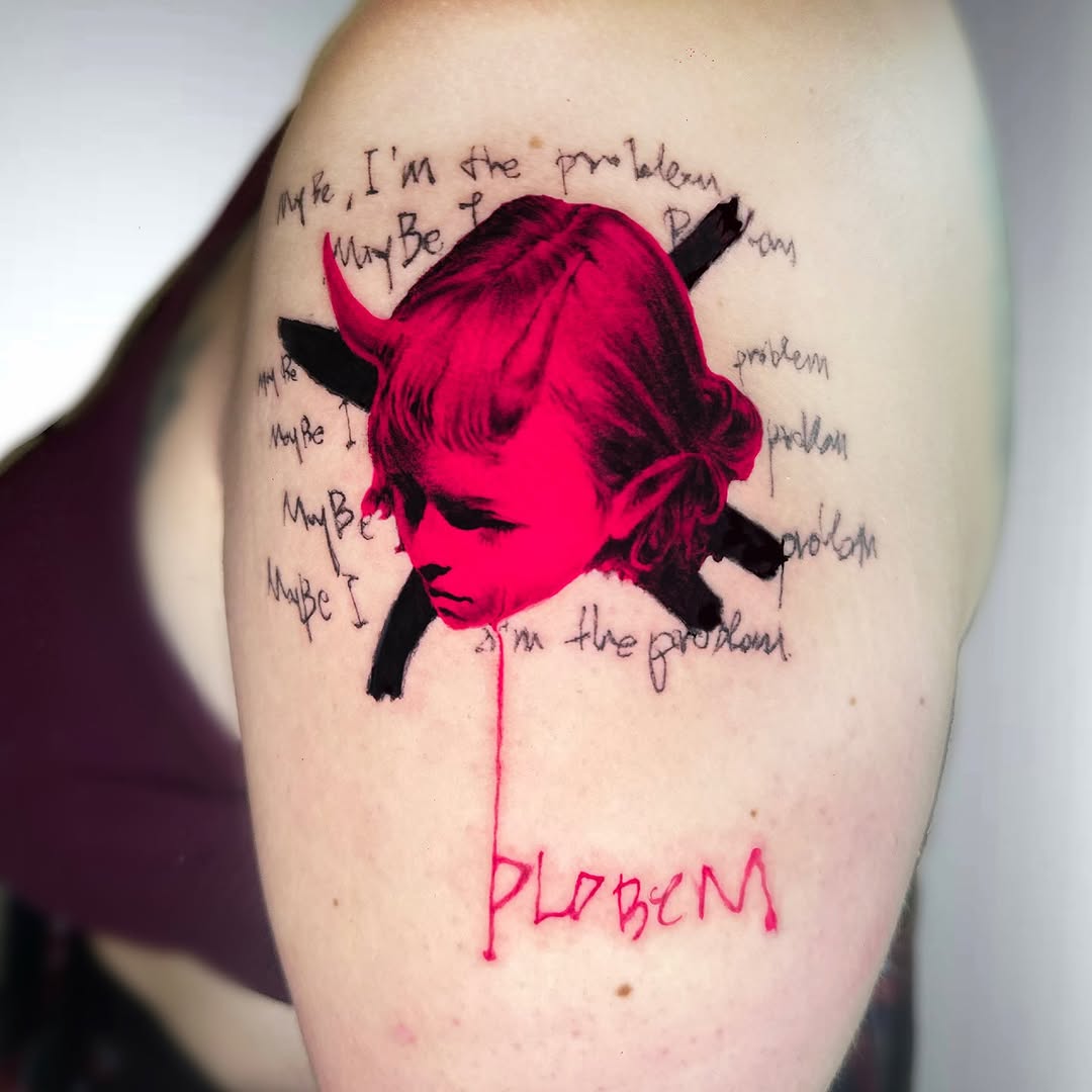 Tattoo by @effacermonexistence — trash_polka, lettering_script