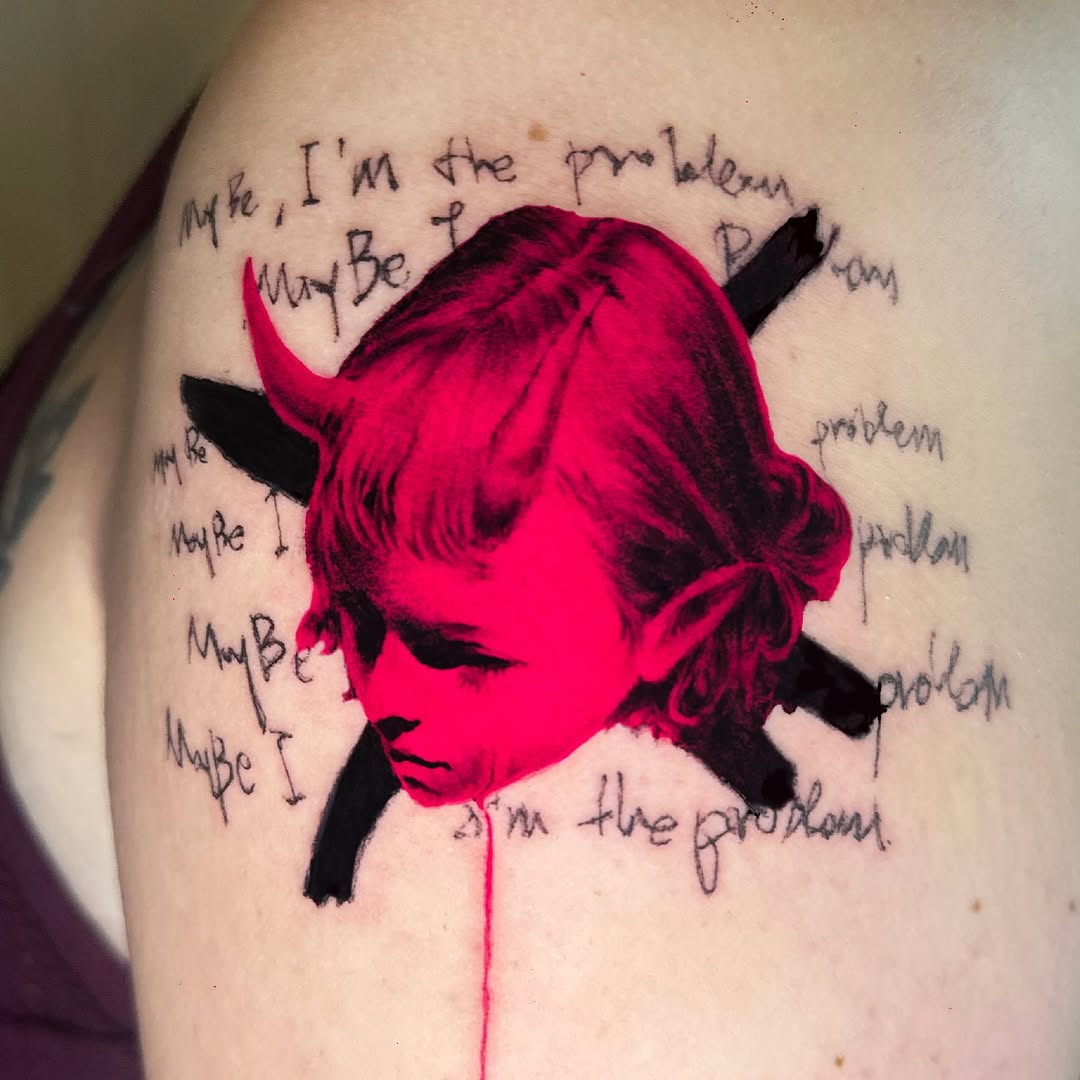 Tattoo by @effacermonexistence — trash_polka, lettering_script