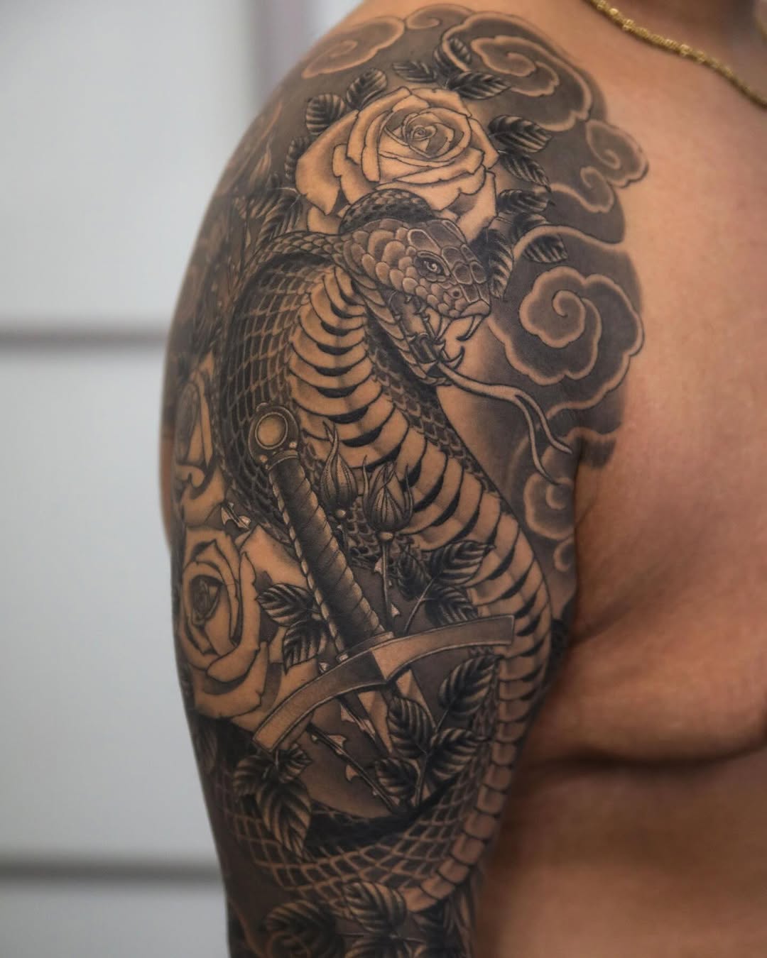 Tattoo by @hunter.schuon.tattoo — black_and_grey, illustrative