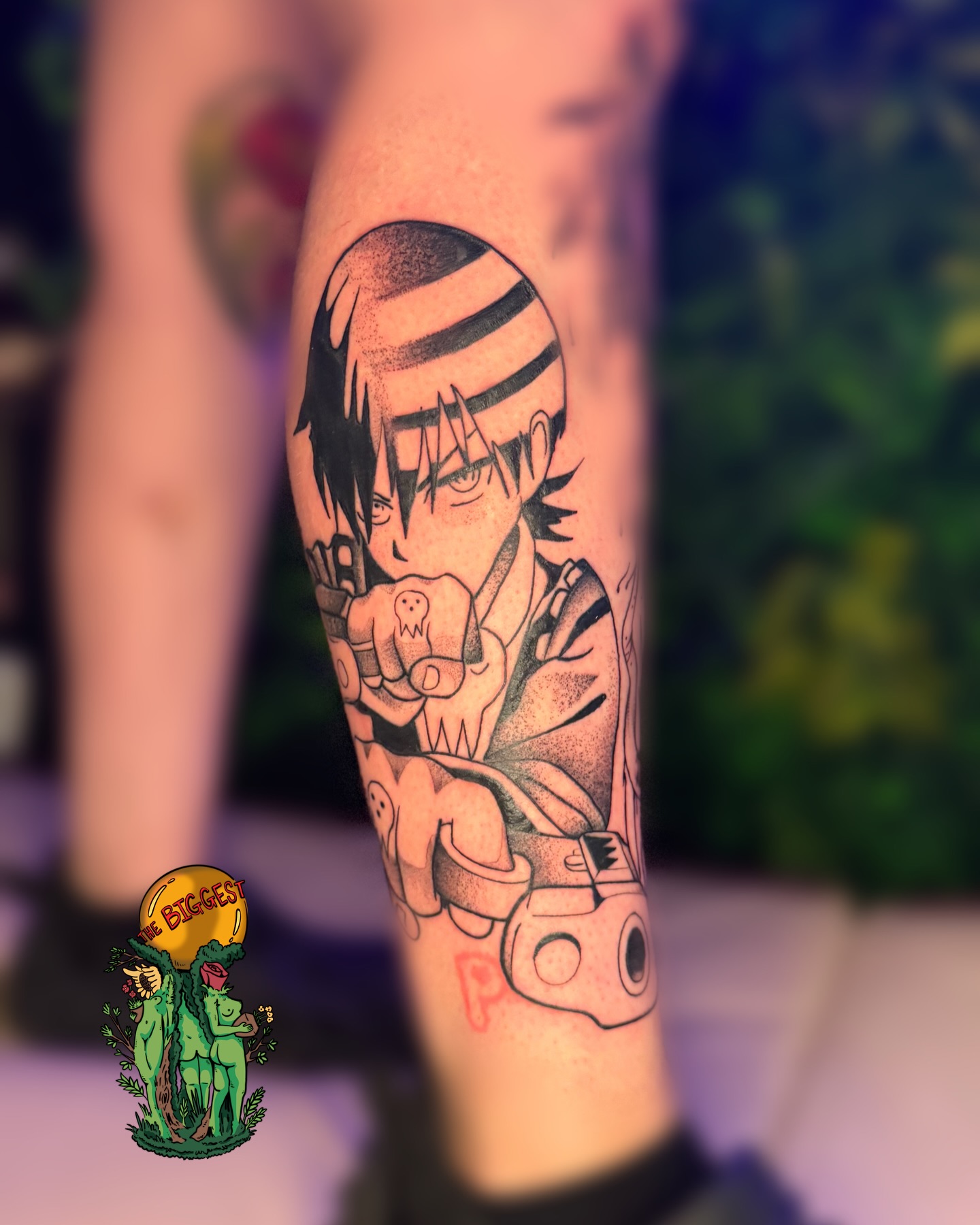 Tattoo by @marquesjneal — anime, black_and_grey