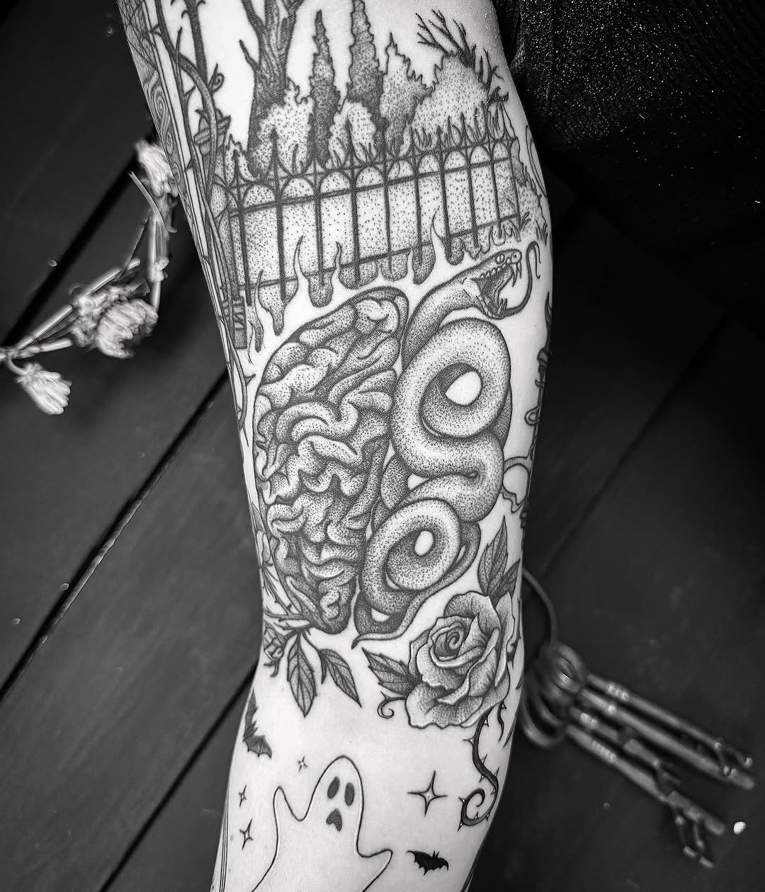 Tattoo by @breezytucker — blackwork, illustrative