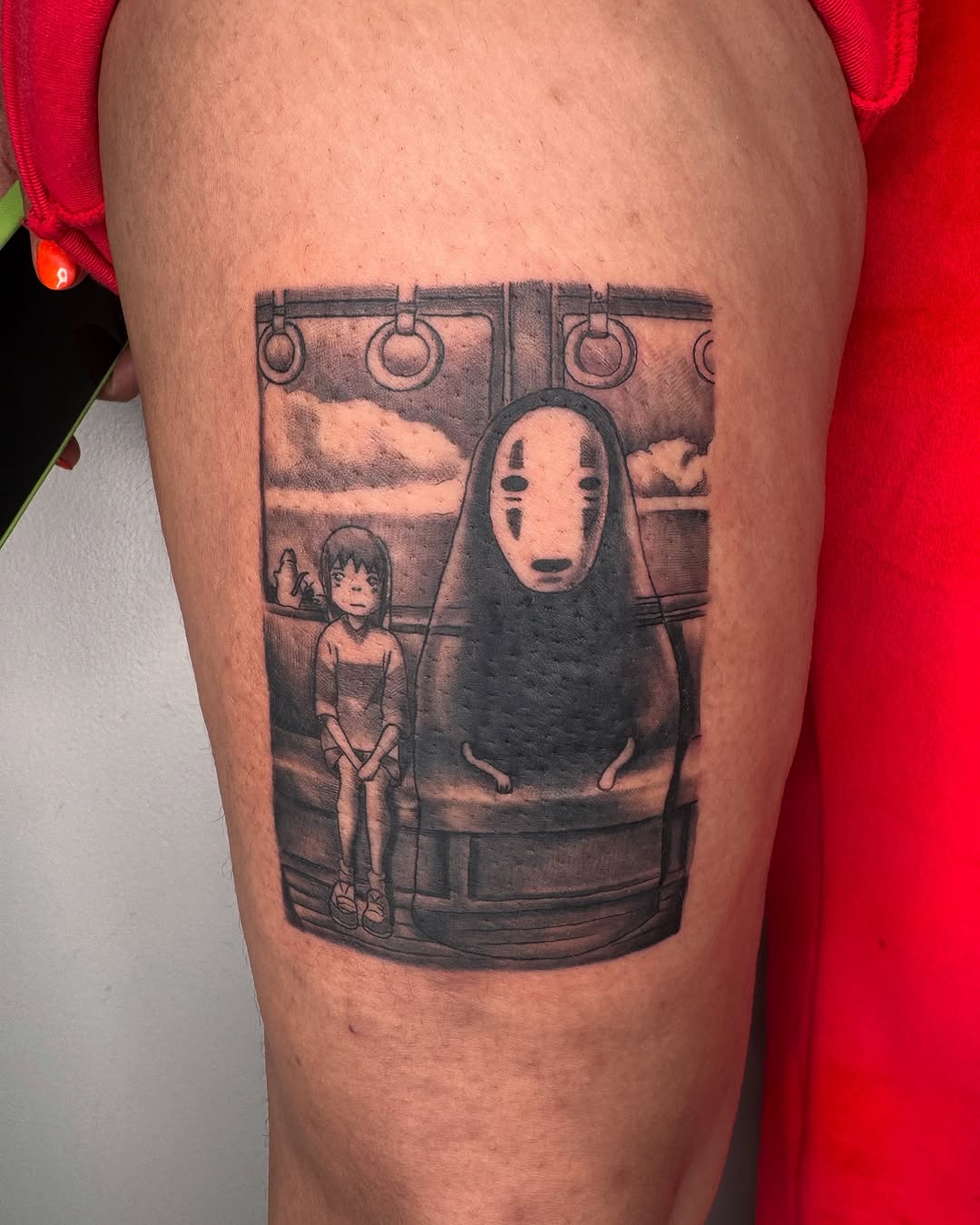 Tattoo by @cofaxtattoos — anime, black_and_grey