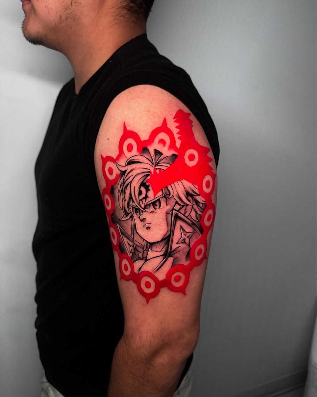 Tattoo by @payasoink402 — anime, black_and_grey