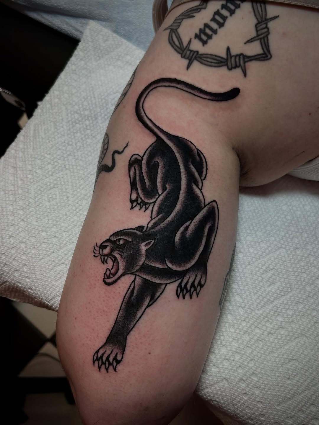Tattoo by @paultrimbletattoo — american_traditional, black_and_grey