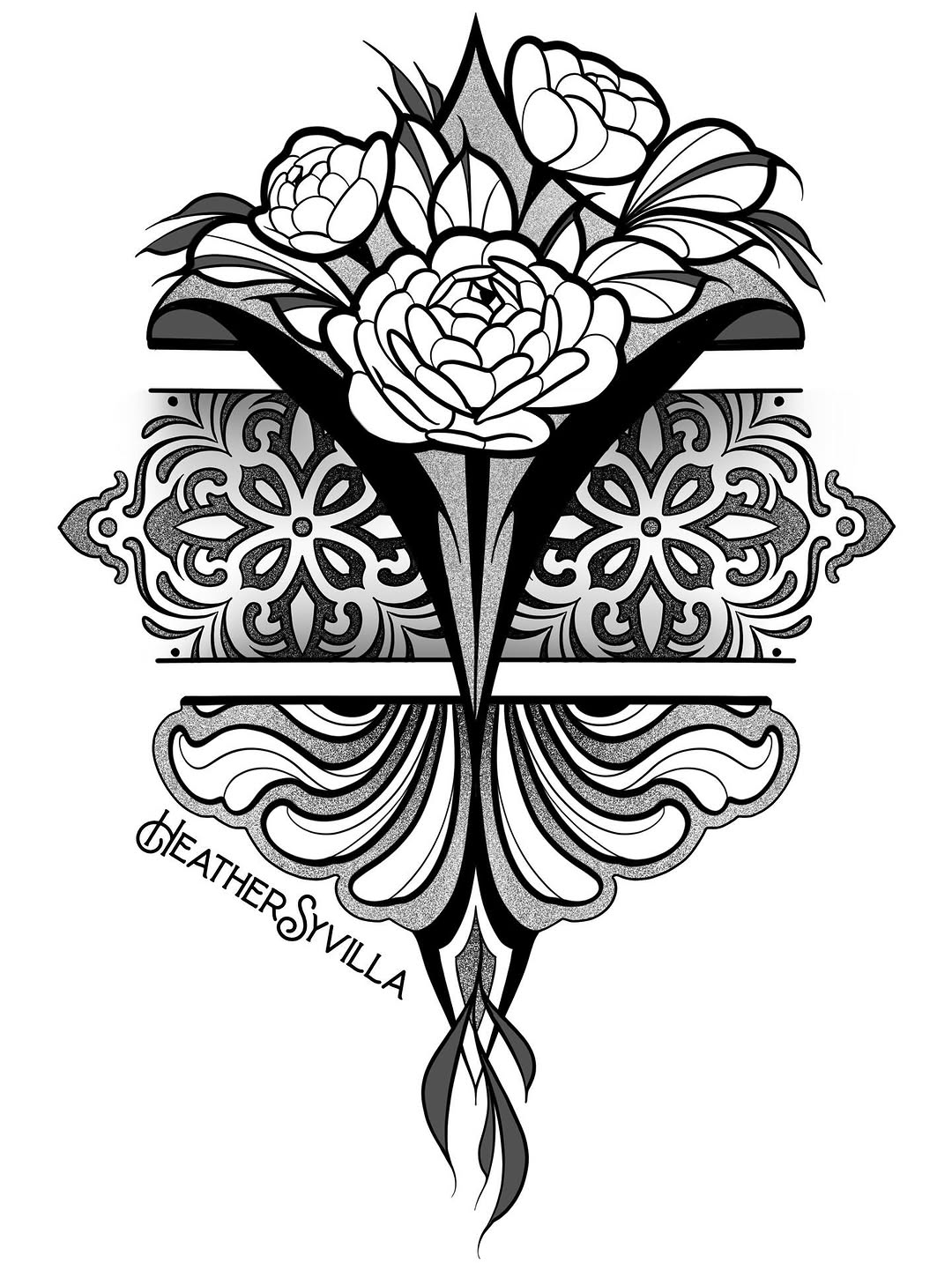 Tattoo by @heathersyvilla — black_and_grey, ornamental