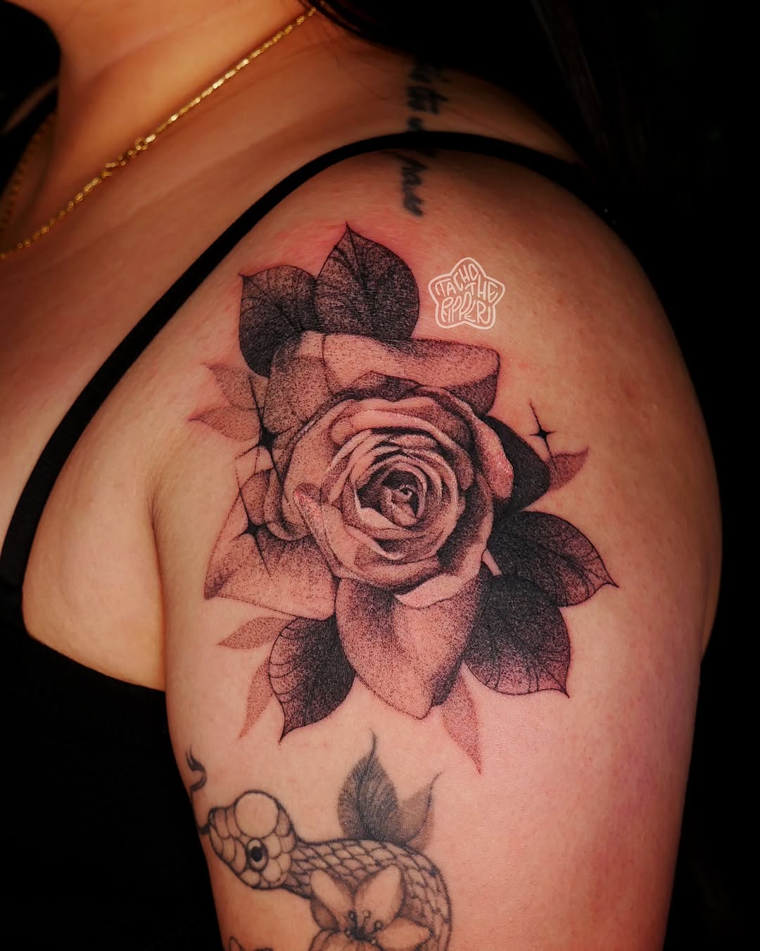 Tattoo by @tachotheripper — black_and_grey, dotwork