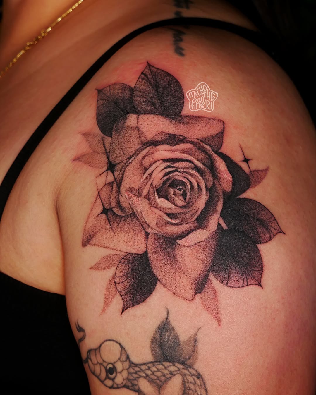 Tattoo by @tachotheripper — black_and_grey, dotwork