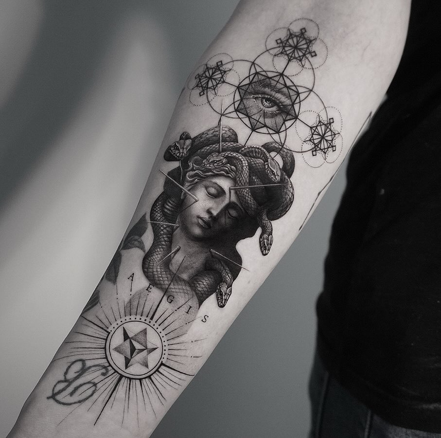 Tattoo by @ji.min.tt — realism, geometric