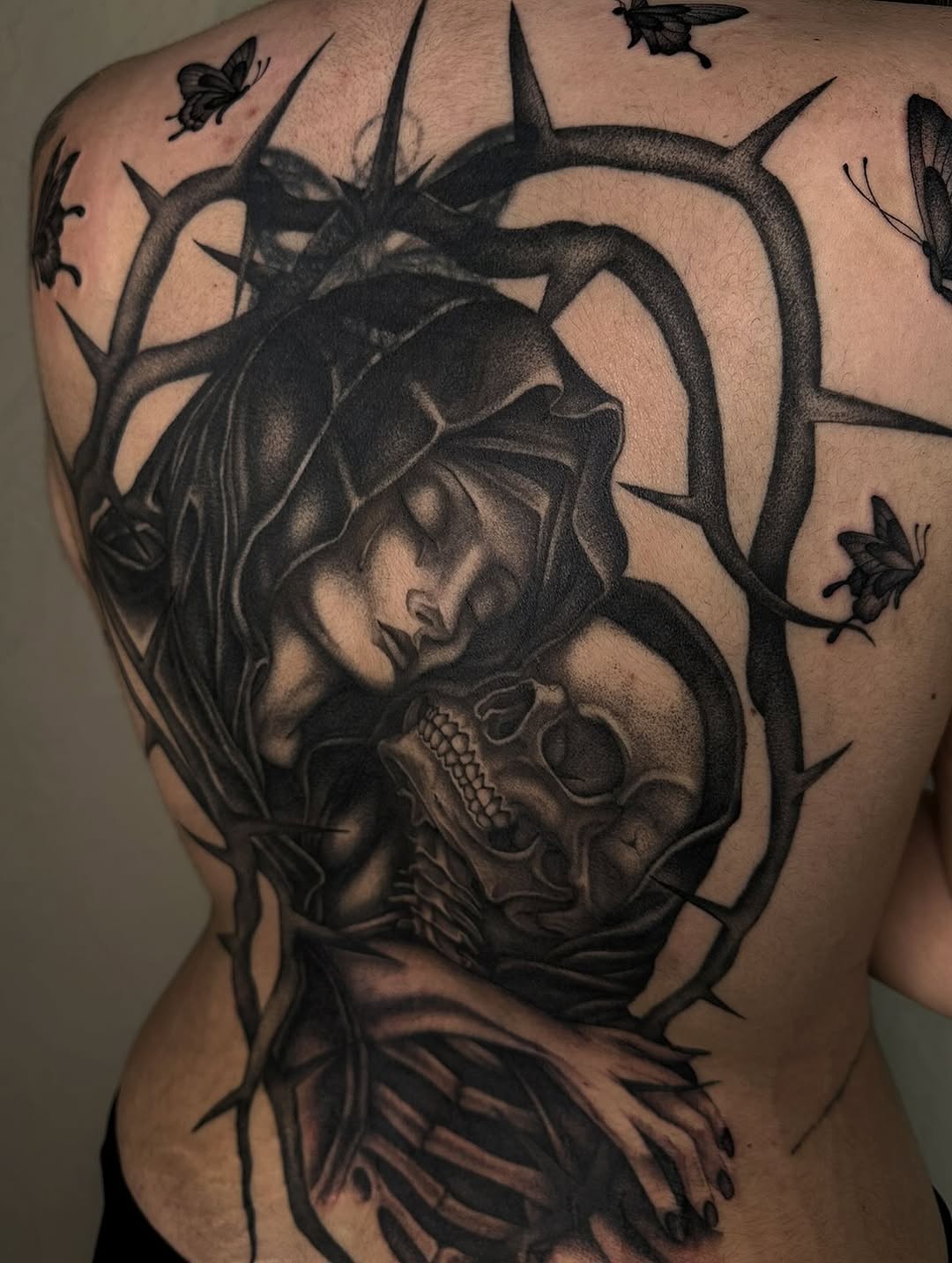 Tattoo by @b4dpain β black_and_grey, dark_realism