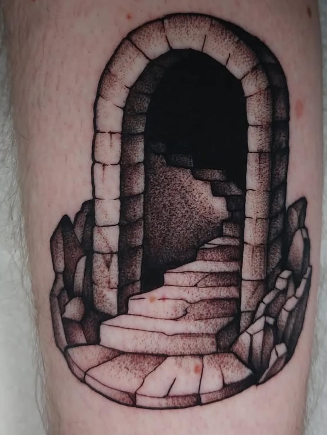 Tattoo by @seanbaldwintattoos — black_and_grey, dotwork