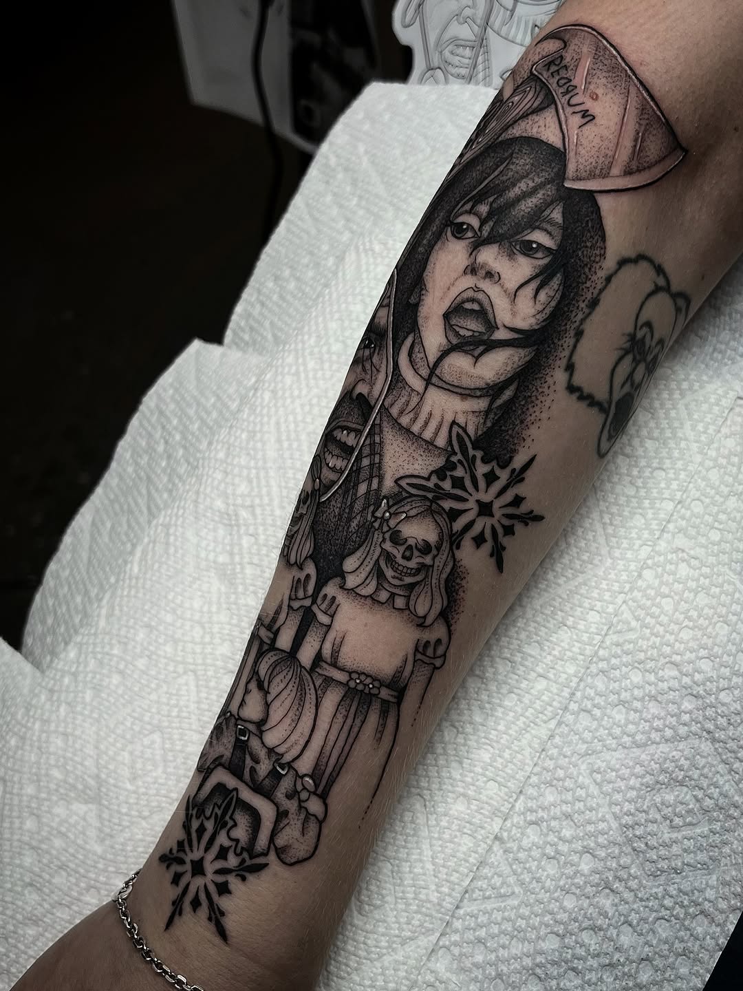 Tattoo by @rachktattoo — dark_realism, blackwork