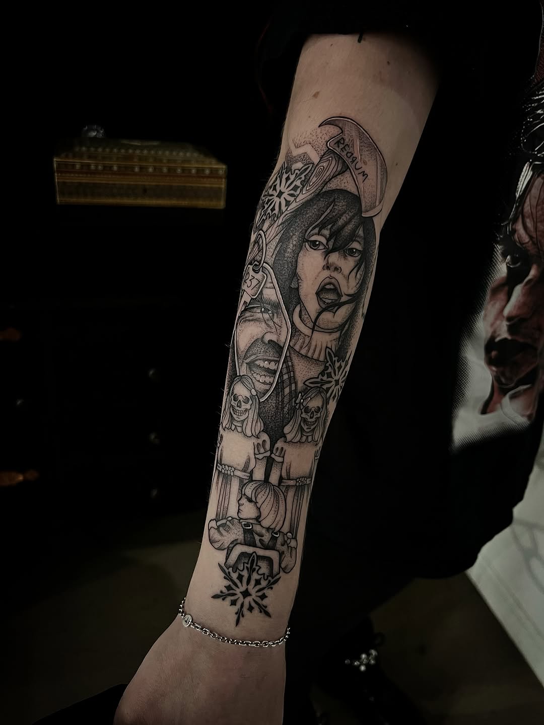 Tattoo by @rachktattoo — dark_realism, trash_polka