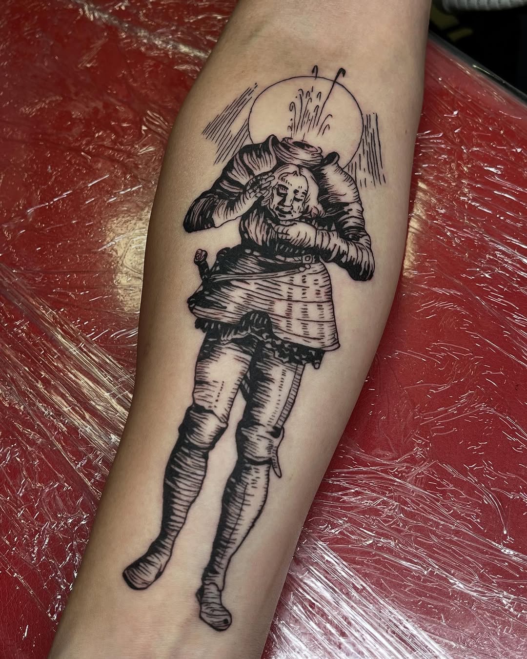 Tattoo by @paigeof.swords — illustrative, blackwork