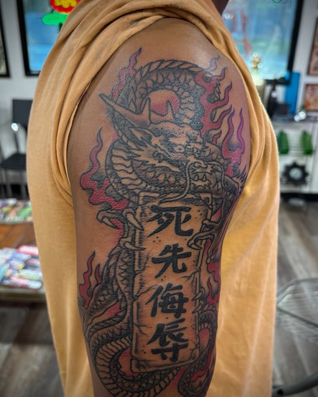Tattoo by @kustomhustletattoo — japanese_irezumi, black_and_grey