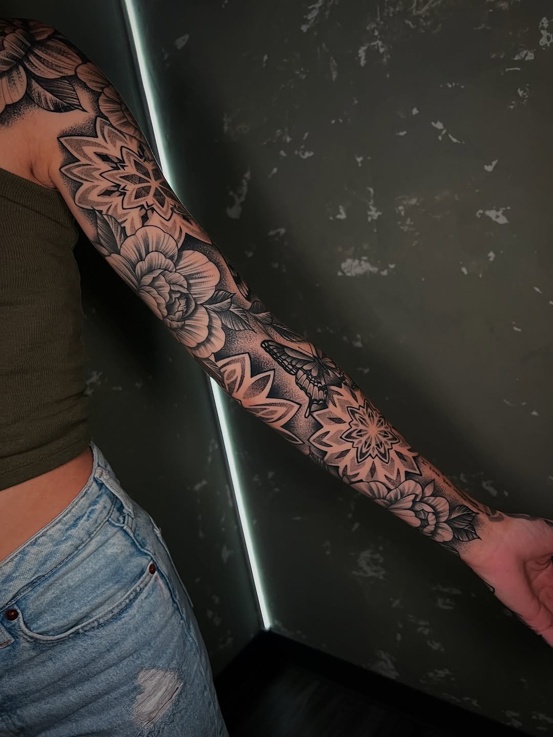 Tattoo by @kbalzer_tattoos β geometric, dotwork