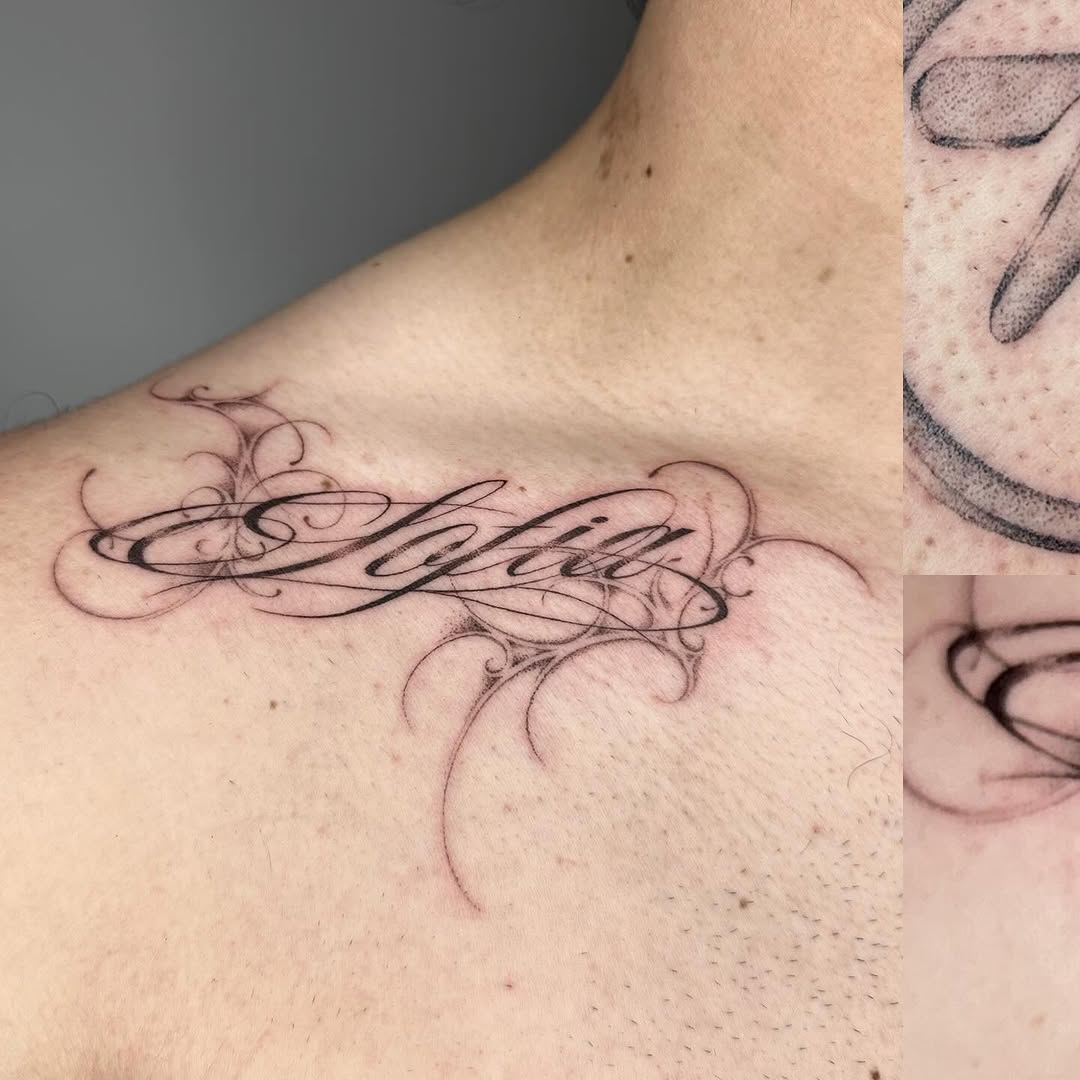 Tattoo by @sofia.tats โ lettering_script, illustrative