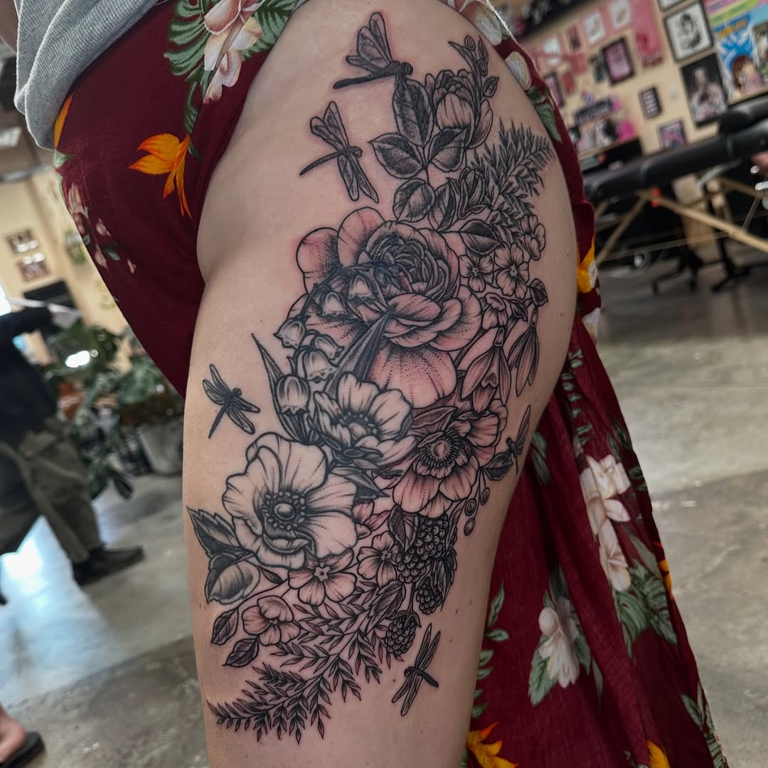 Tattoo by @_emilytattoos_ โ illustrative, black_and_grey