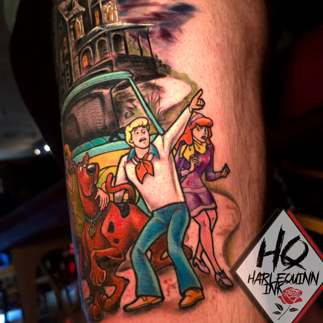 Tattoo by @harlequinn_ink — illustrative, new_school