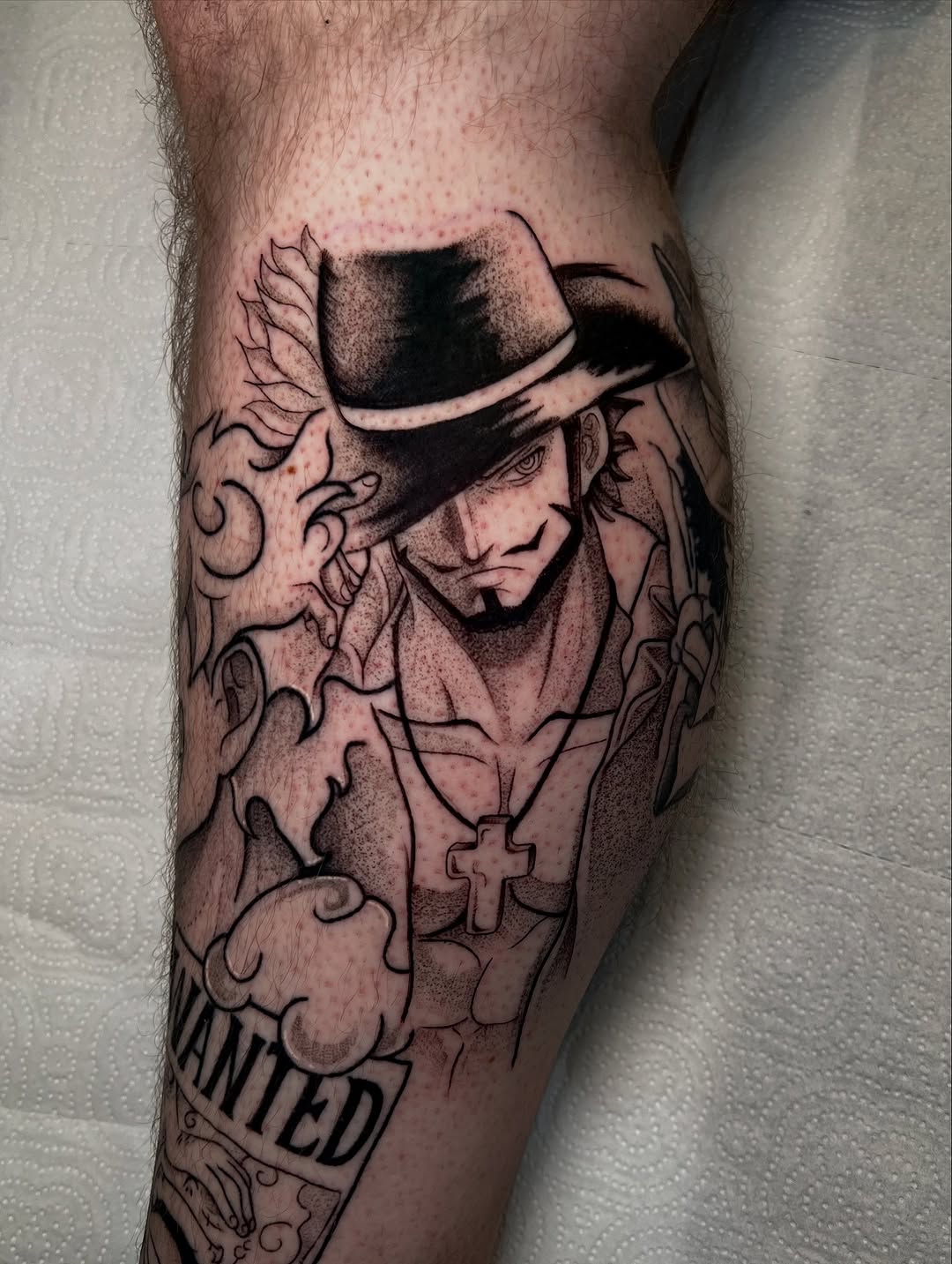 Tattoo by @tatsbysass — anime, black_and_grey