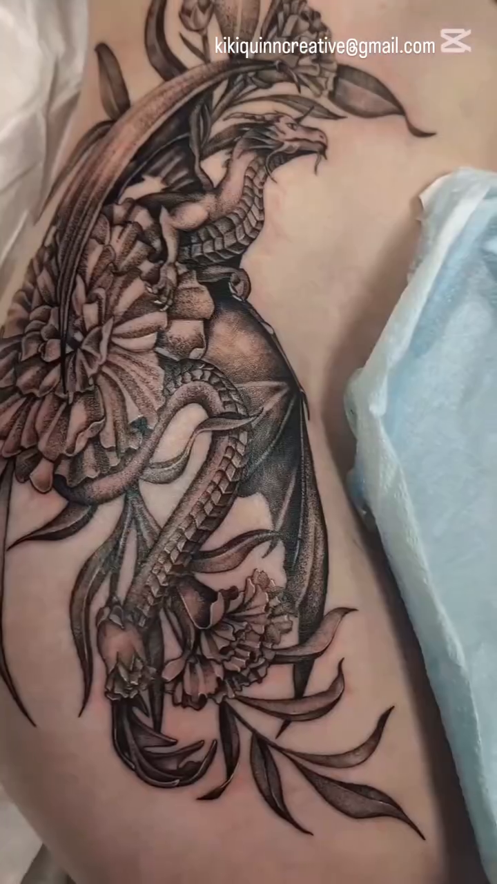Tattoo by @kikiquinncreative — japanese_irezumi, black_and_grey