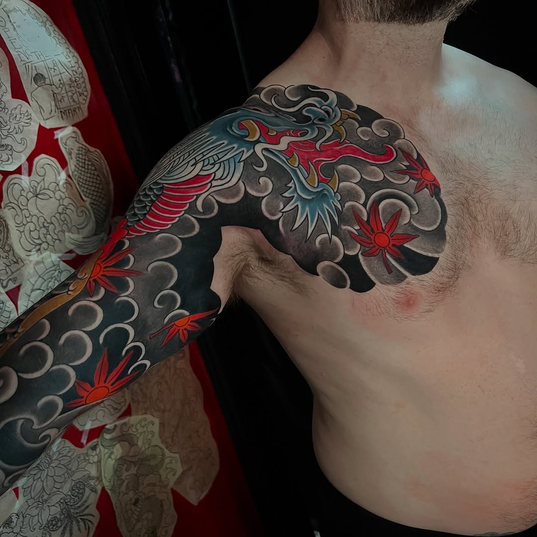 Tattoo by @taintidtats — japanese_irezumi, black_and_grey