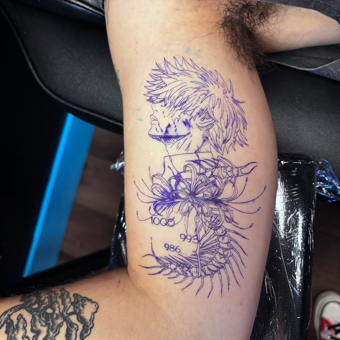 Tattoo by @kiwi.tatties — illustrative, anime