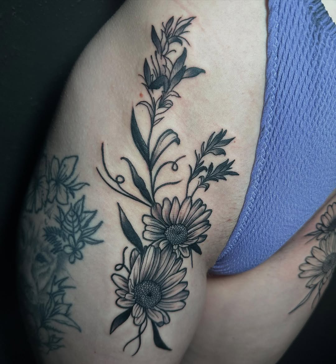 Tattoo by @halz327tattoos — fine_line, black_and_grey