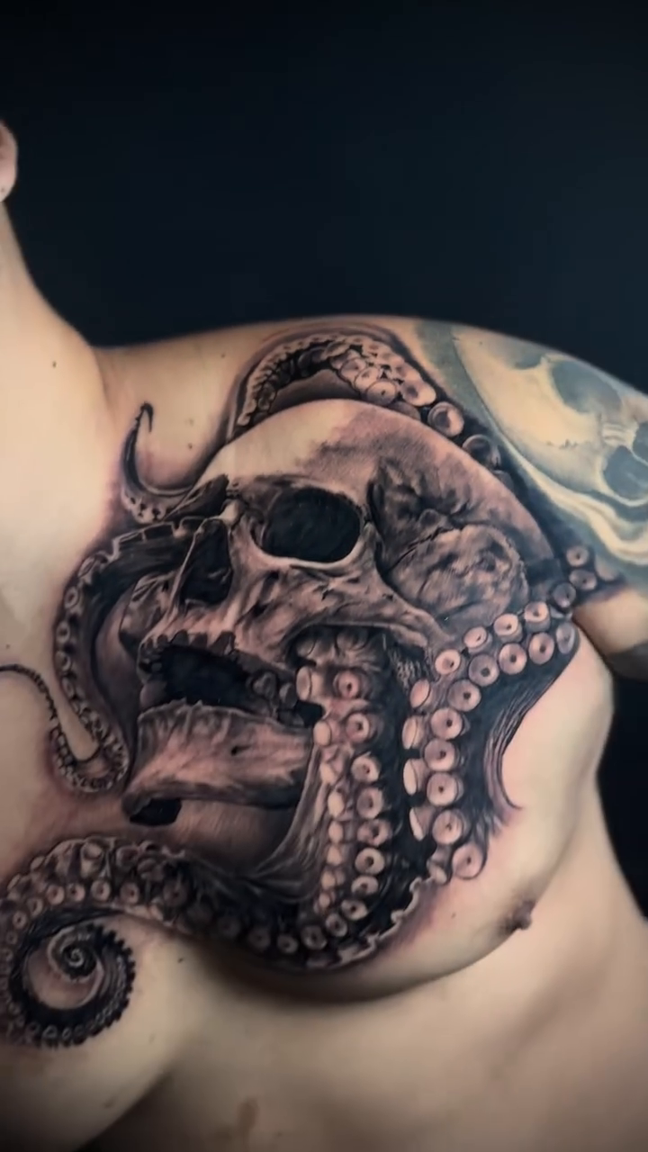 Tattoo by @inks.exoticc — dark_realism, black_and_grey