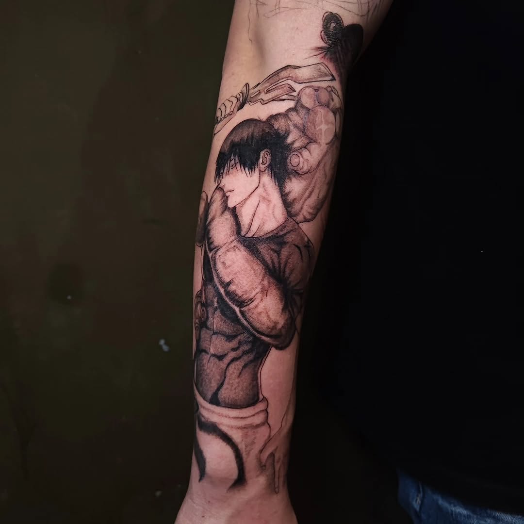 Tattoo by @alextwk.tattoo — anime, black_and_grey