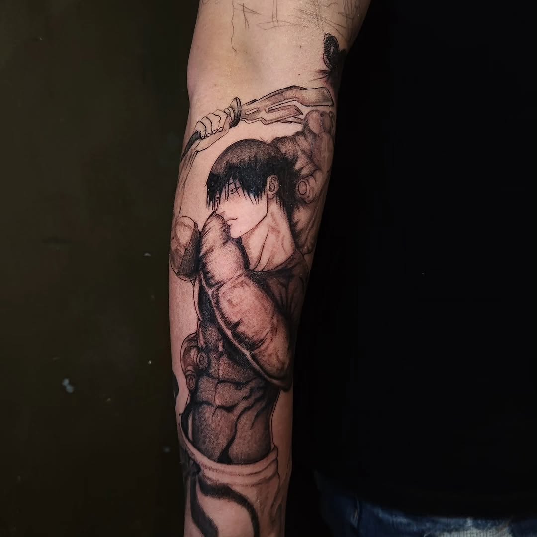 Tattoo by @alextwk.tattoo — anime, black_and_grey