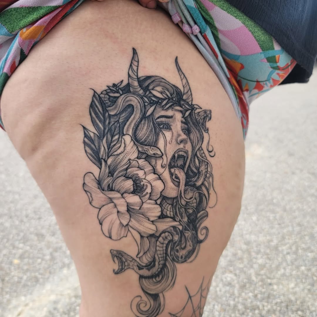 Tattoo by @xxvalhalla_tattoosxx — black_and_grey, illustrative