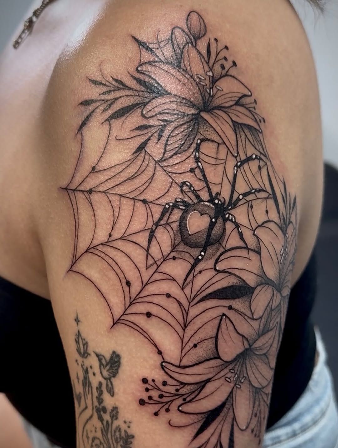 Tattoo by @tinkedtattoo — illustrative, black_and_grey