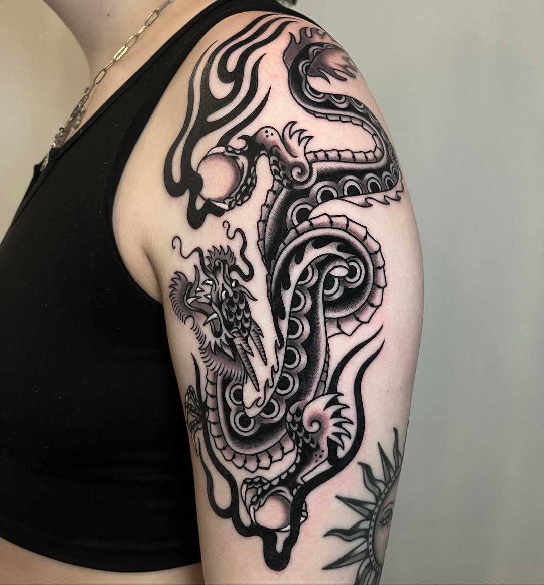 Tattoo by @katierosetattoos โ japanese_irezumi, black_and_grey