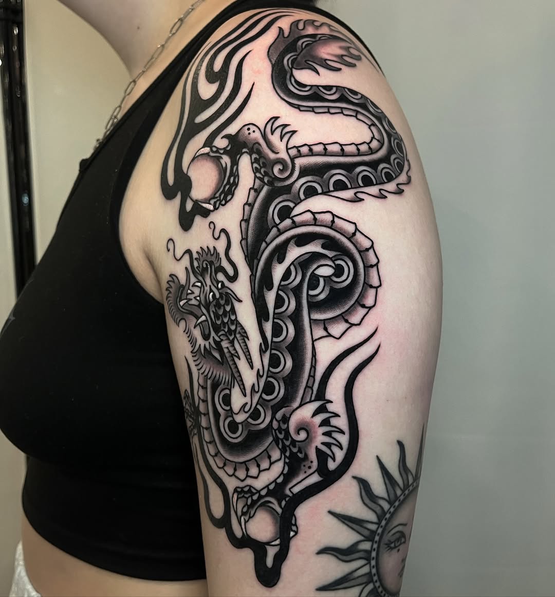 Tattoo by @katierosetattoos โ japanese_irezumi, black_and_grey