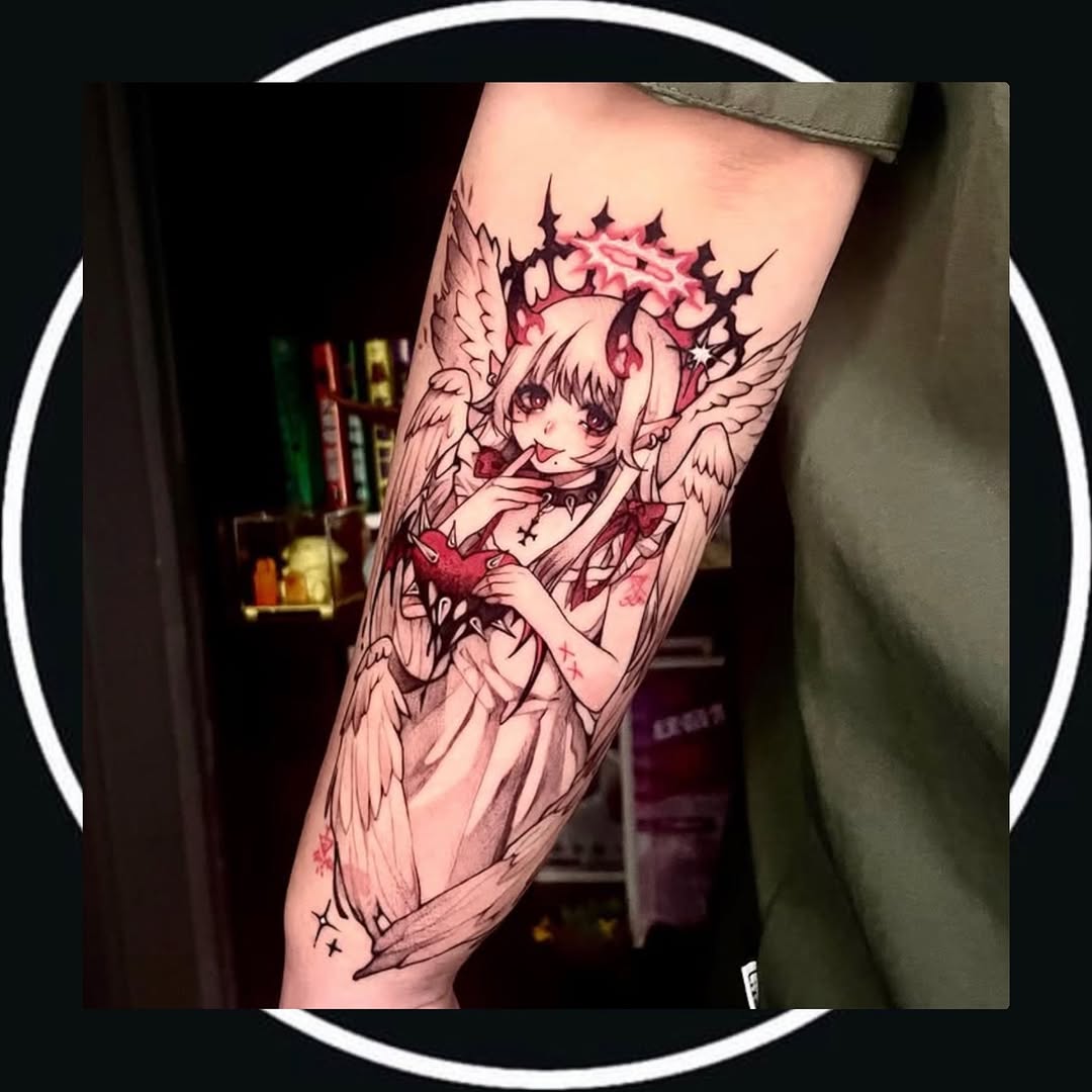 Tattoo by @tattoosgumi — anime, black_and_grey