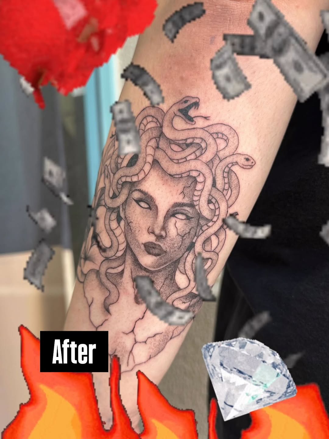 Tattoo by @xtina.inks — black_and_grey, realism